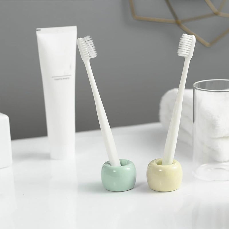 HalfofLife Mini Ceramics Toothbrush Holder Stand for Bathroom Vanity Countertop, Handmade Couple Toothbrush Head Holder, Shaver Holder and Office Pen Holder, Yellow&Green, Pack of 2 - Image 4